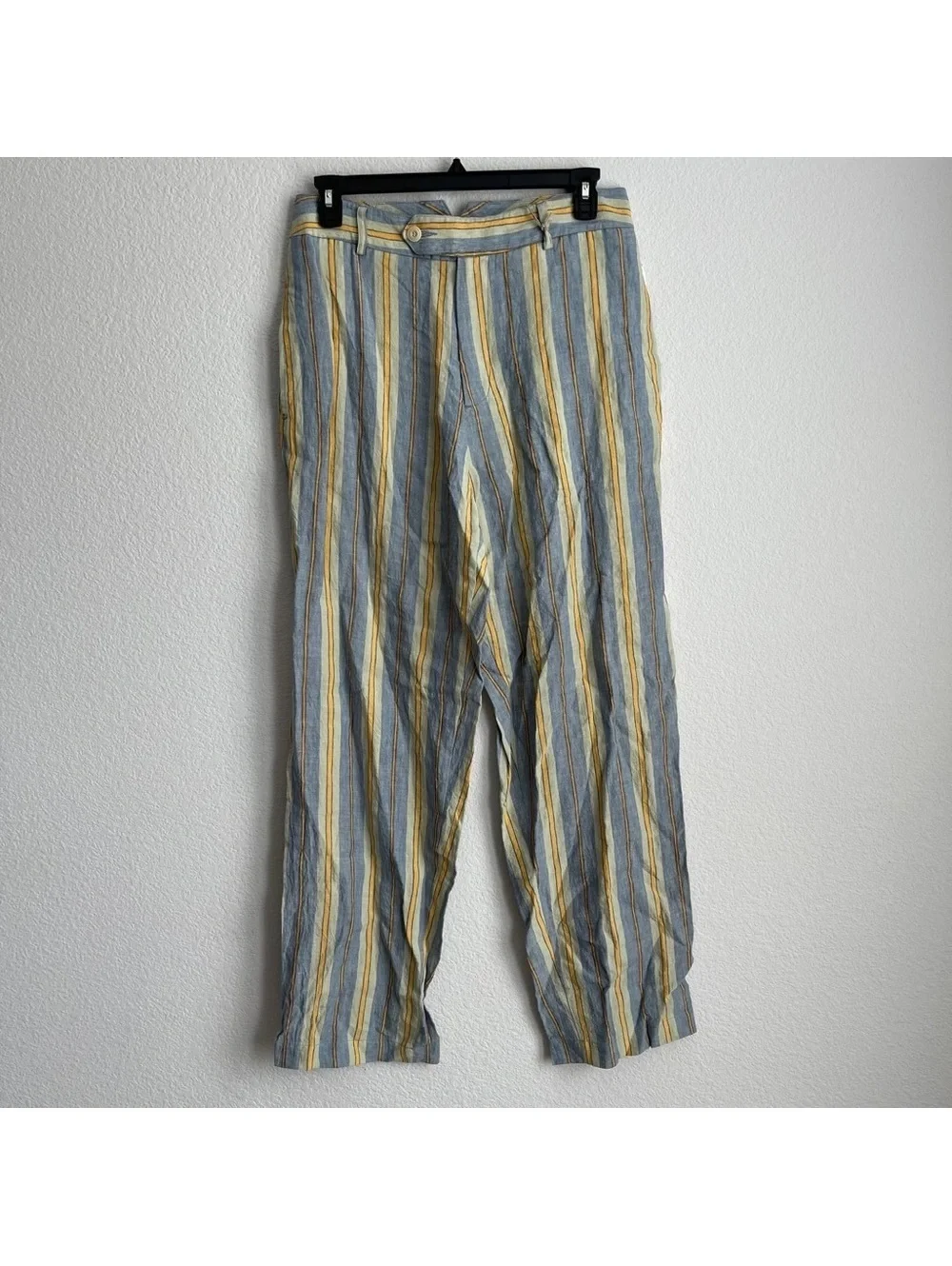 Nicholas Daley Linen Striped Trousers in Blue/Mustard, Size 34 NEW w/Tag $650
